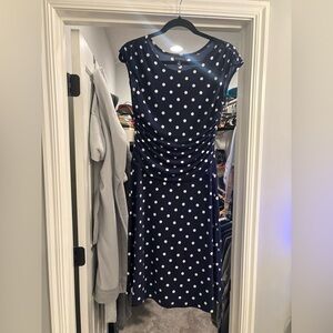 Enfocus Studio Navy and White Polka Dot Midi Dress